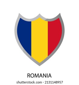 Flat shield flag of Romania icon. Simple isolated button. Eps10 vector illustration.