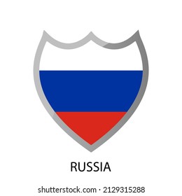 Flat shield flag of Russia icon. Simple isolated button. Eps10 vector illustration.