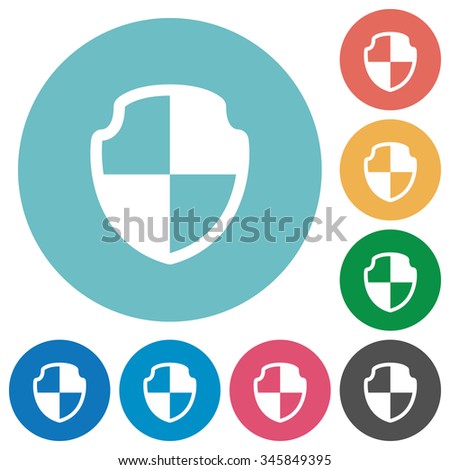 Flat shield icon set on round color background. 8 color variations included with light teme.