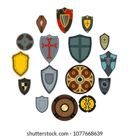 Flat shield icons set. Universal shield icons to use for web and mobile UI, set of basic shield elements isolated vector illustration