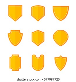 Flat shield set. Shields vector illustration. Collection of color symbols on white background. Color shields for web design. Shield isolated vector icon set.