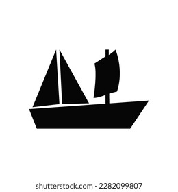 Flat ship icon. Black pictogram on a gray background. Vector illustration symbol