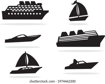 Flat ship icons and silhouettes illustrations eps 10