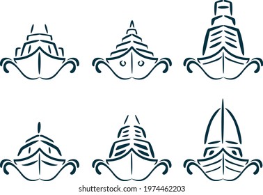 Flat ship icons and silhouettes illustrations eps 10