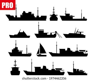 Flat ship icons and silhouettes illustrations eps 10