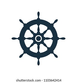 Flat ship wheel on white background. Nautical icon design.