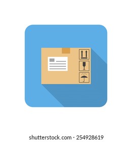 Flat shipping box icon with long shadow. Vector illustration