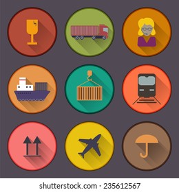 Flat shipping and cargo icon set. Vector illustration