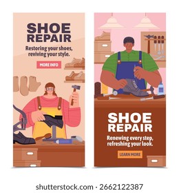 Flat Shoemaker Vertical Banners Set
