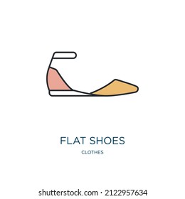 flat shoes icon from clothes collection. Thin outline flat shoes, clothing, fashion detailed offset lineal color icon isolated on white background. Line vector flat shoes sign, symbol for web and 