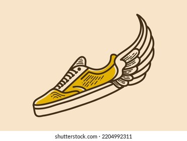 Flat Shoes With Wings Retro Vintage Line Art Design