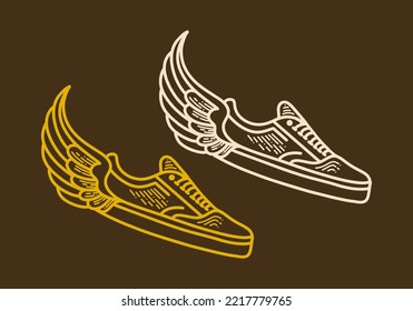 Flat Shoes With Wings Retro Vintage Line Art Design