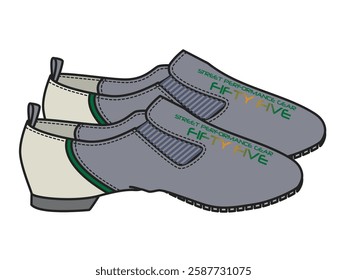 Flat shoes for women design technical flat sketch vector mockup template.