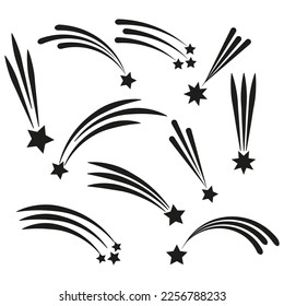 Iconos de estrellas de disparo planas. Icono de estrella. Cosmos abstractos. Ilustración vectorial.