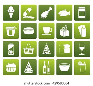Flat Shop and Foods Icons - Vector Icon Set