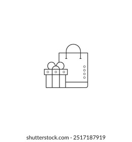 Flat shopping bag and gift related line vector icon. Trendy outline symbols for mobile apps and website design. Gift box, food delivery and sale offer bag. shopping mall bags icons. Present box.