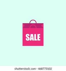 Flat shopping bag icon concept with 'sale' sign. vector minimal flat illustration.