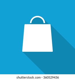 Flat Shopping Bag icon with long shadow on blue backround
