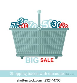 flat shopping basket with discount on white