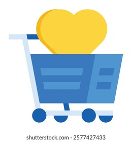 Flat shopping cart with hearts, perfect for e-commerce banners, Valentine’s Day sales, and gift guides.