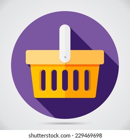 Flat shopping cart icon with long shadow. Vector illustration. 