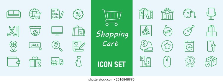 Flat Shopping Cart Icon Set for E-Commerce and Online Store UI Design – Modern Retail Symbols for Checkout, Basket, Buy Now, Add to Cart Buttons, and Web Applications

