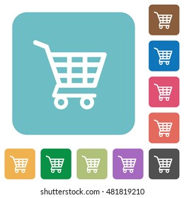 Flat shopping cart icons on rounded square color backgrounds.