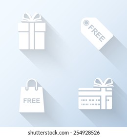 Flat shopping gift icons with long shadows. Vector illustration