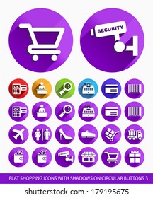 Flat Shopping Icons on Circular Buttons 3.