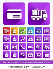 Flat Shopping Icons on Square Buttons 3.