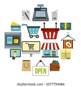 Flat shopping icons set. Universal shopping icons to use for web and mobile UI, set of basic shopping elements isolated vector illustration