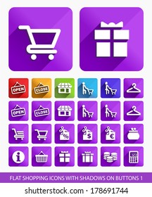 Flat Shopping Icons with Shadows on Buttons 1.
