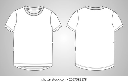 Flat Short sleeve T-shirt Technical sketch fashion template for Women's. Vector art illustration Clothing mock up front and back views. Easy Edit customizable