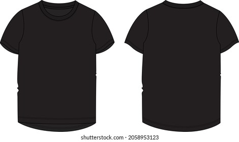 Flat Short sleeve T-shirt Technical sketch fashion template for Women's. Vector art illustration Clothing back color  mock up front and back views Isolated on white background. Easy Edit customizable