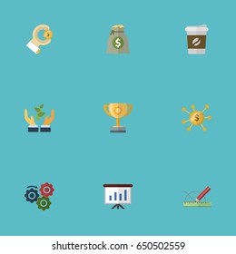 Flat Show, Income, Design And Other Vector Elements. Set Of Projects Flat Symbols Also Includes Team, Income, Drink Objects.