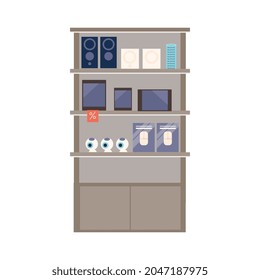 Muestra plana con parlantes de cámaras de tabletas en electrónica almacenar ilustración vectorial