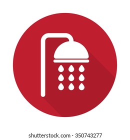 Flat Shower icon with long shadow on red circle