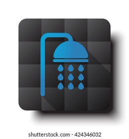 Flat Shower icon on black app button with drop shadow