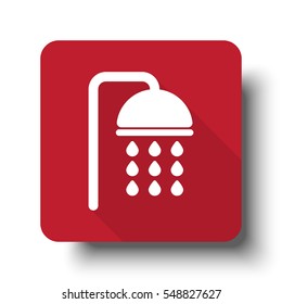 Flat Shower web icon on red button with drop shadow