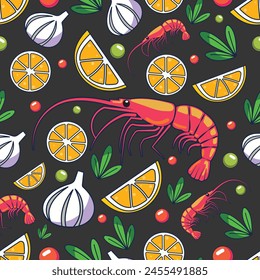 flat shrimp pattern design isolated black background