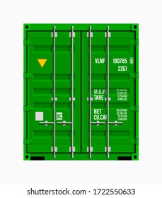 Flat side door view shipping cargo 20 foot container delivery. Large metal 20 ft containers for transportation. Delivery of cargo shipping. Vector illustration