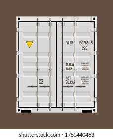 Flat side door view shipping cargo 20 foot container delivery. Large metal 20 ft containers for transportation. Delivery of cargo shipping. Vector illustration