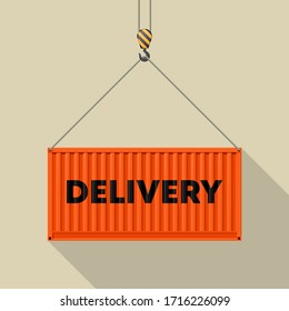Flat side view delivery cargo 20 foot container delivery. Large metal 20 ft containers for transportation. Delivery of cargo shipping. Vector illustration