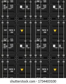 Flat side view express shipping cargo 20 foot container delivery. Large metal 20 ft containers for transportation. Delivery of cargo shipping. Vector seamless illustration