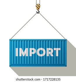 Flat side view import shipping cargo 20 foot container delivery. Large metal 20 ft containers for transportation. Delivery of cargo shipping. Vector illustration