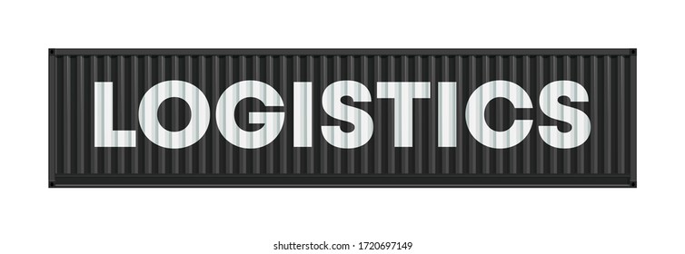 Flat side view logistics 40 foot container delivery. Large metal 40 ft containers for transportation. Vector illustration