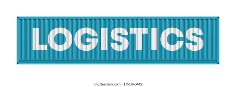 Flat side view logistics 40 foot container delivery. Large metal 40 ft containers for transportation. Vector illustration