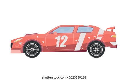 Flat side view of red racing car with number twelve vector illustration