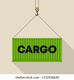 Flat side view shipping cargo 20 foot container delivery. Large metal 20 ft containers for transportation. Delivery of cargo shipping. Vector illustration