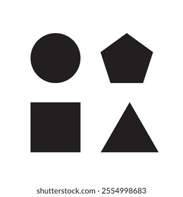 The flat sided shapes are circles, triangles, pentagons and quadrilaterals.